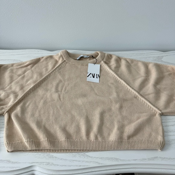 Zara NWT Basic Knit Cropped Sweater Beige - Picture 11 of 13